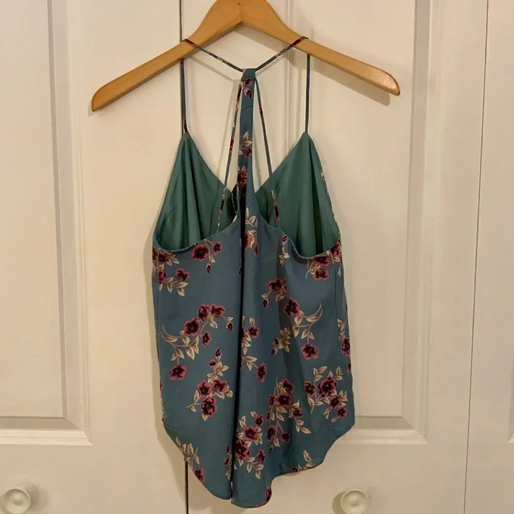 4SI3NNA Blue Pink Floral Racerback V Neck Sleeveless Cami Top Small